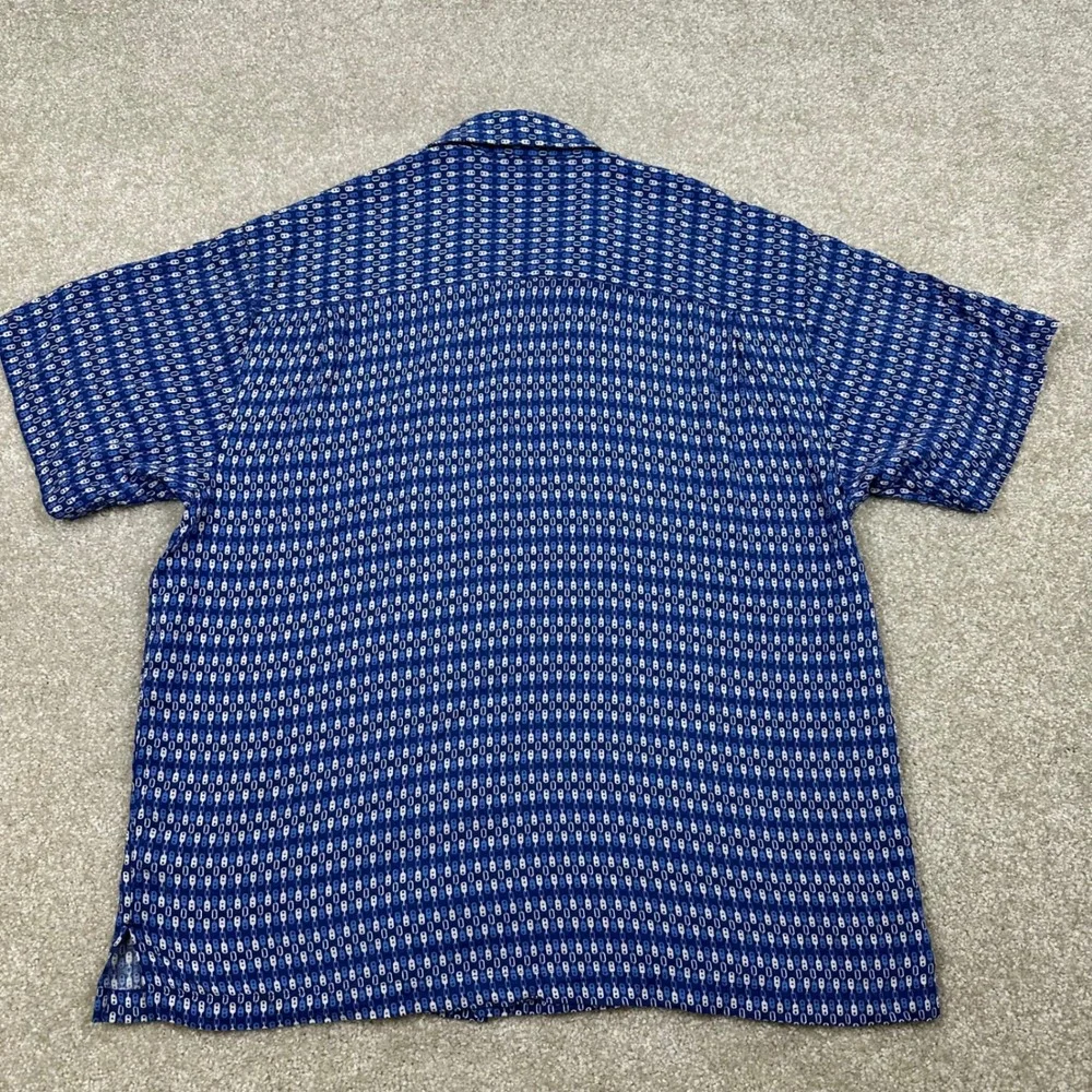 Linea Rosso Signature Mens XXL Silk Blend Blue Geometric Chain Link Button Shirt
